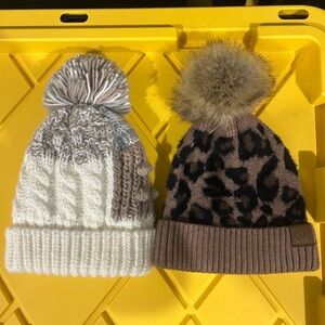 CHANEL Kids Pom Pom Beanie Duo - Cream & Brown Leopard